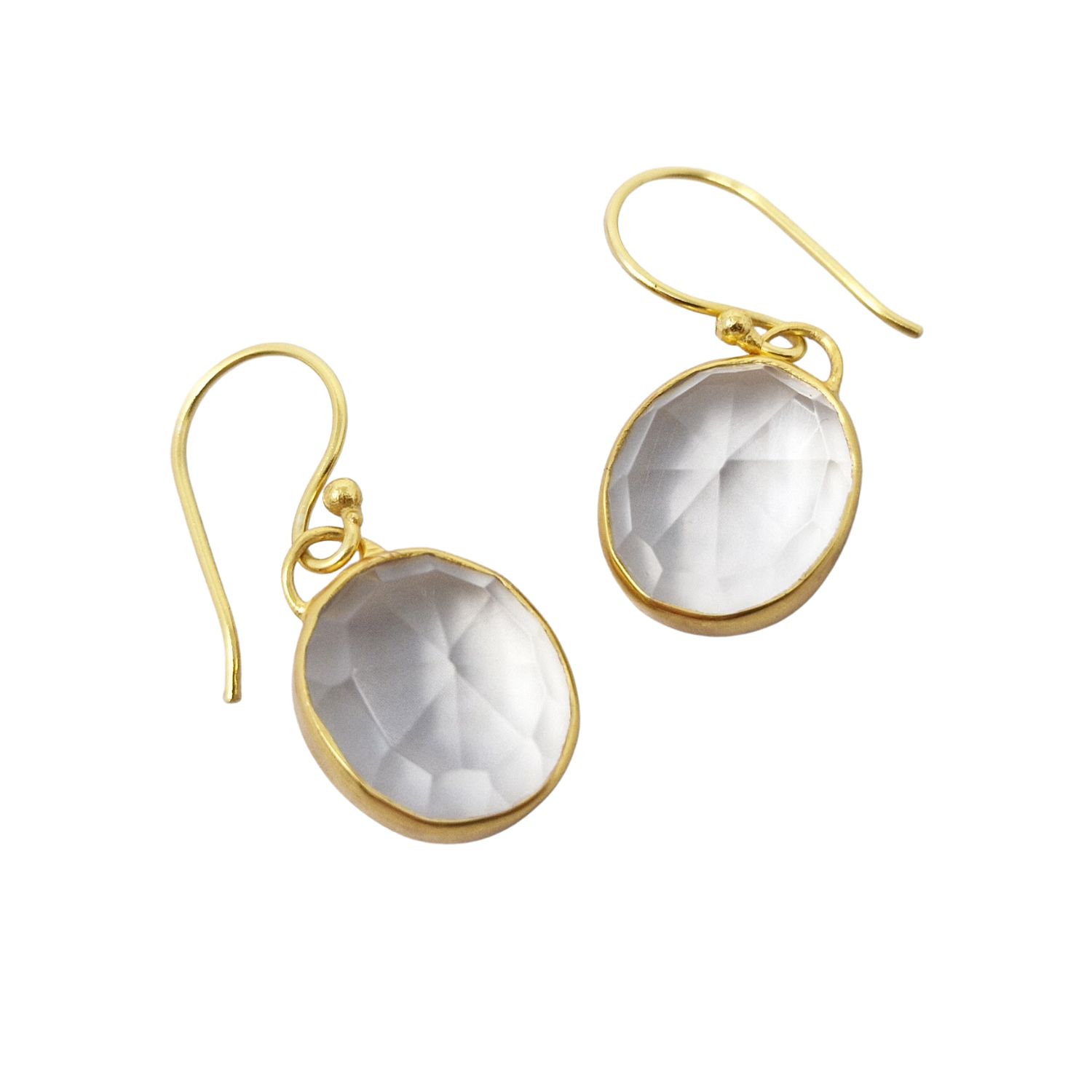 Gold Plated White Topaz April Birthstone Crystal Wire Drop Earrings