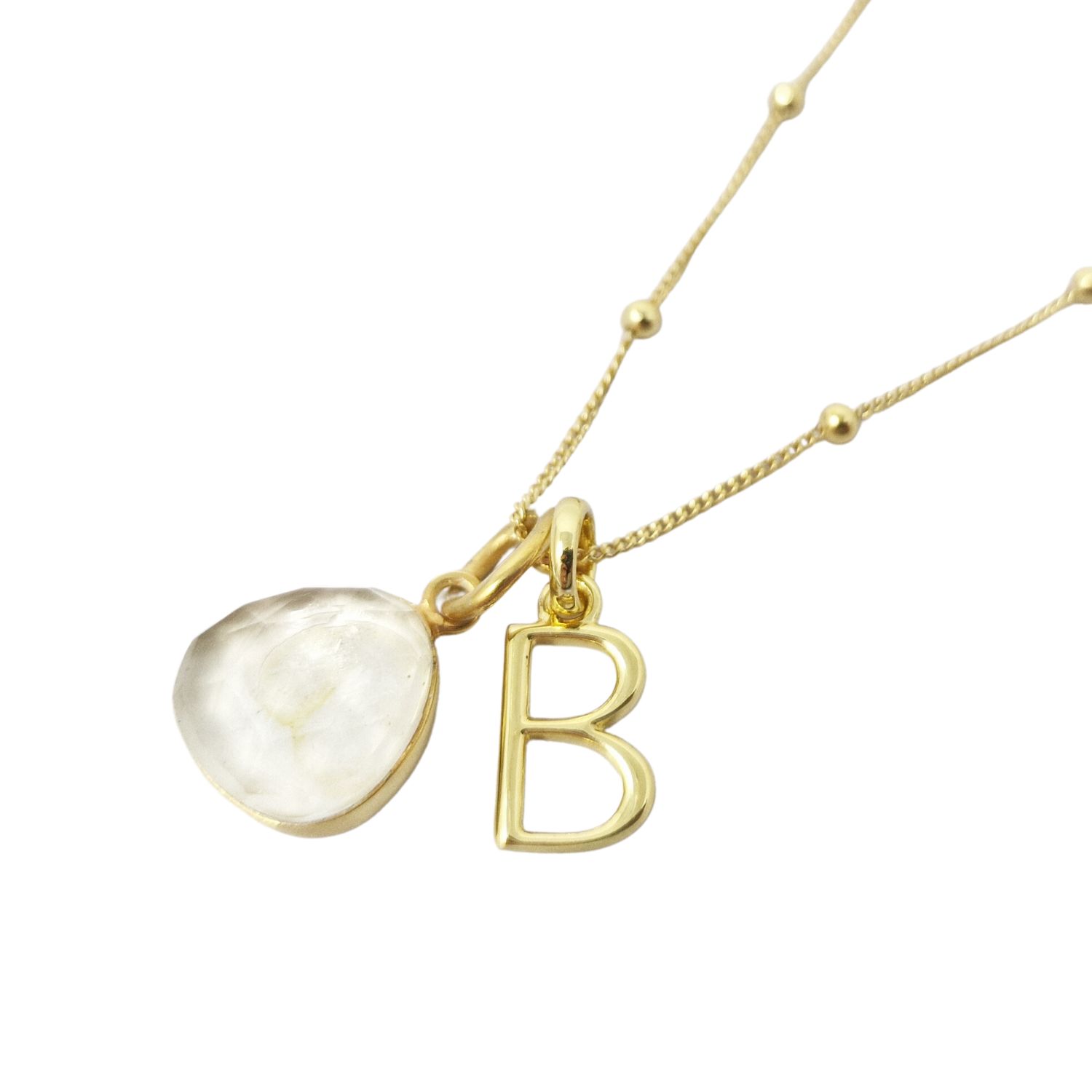 Gold Plated White Topaz April Birthstone Initial Necklace