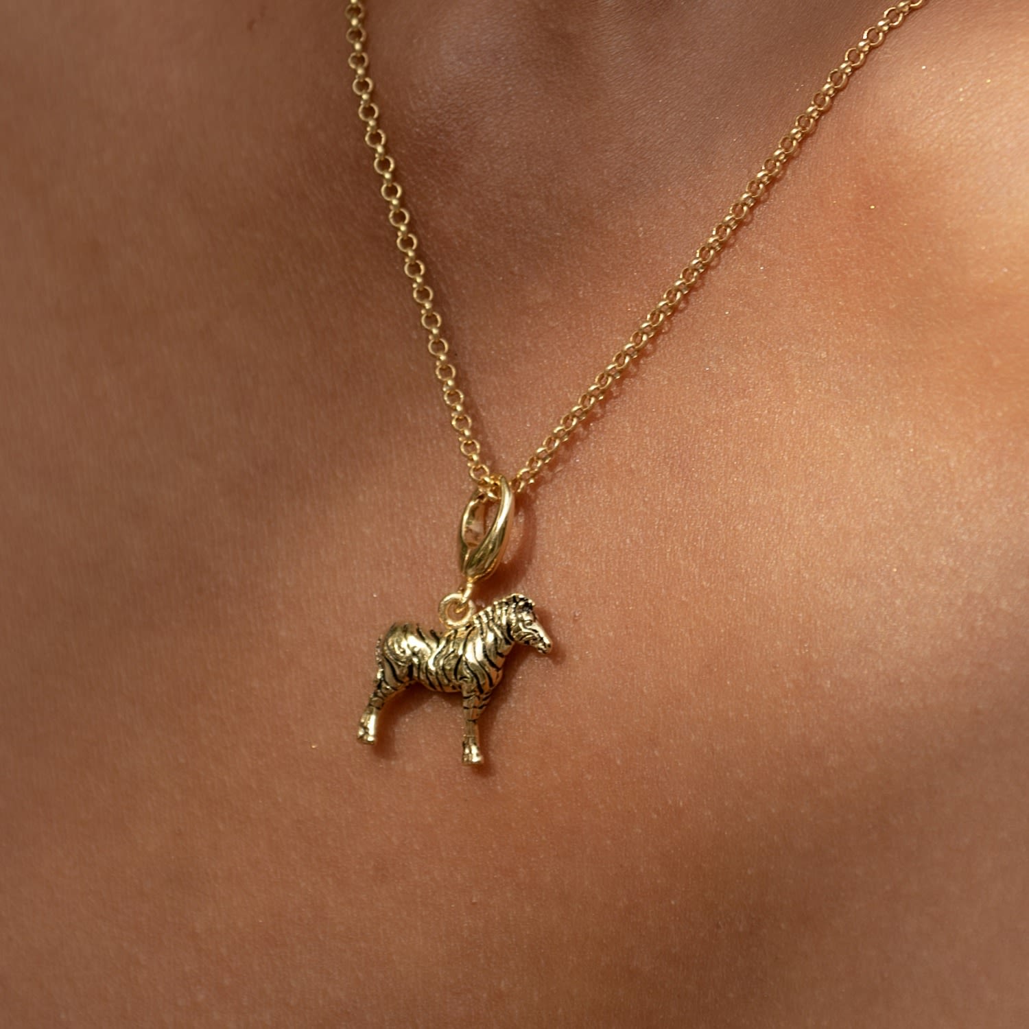 Gold Plated Zebra Charm Necklace
