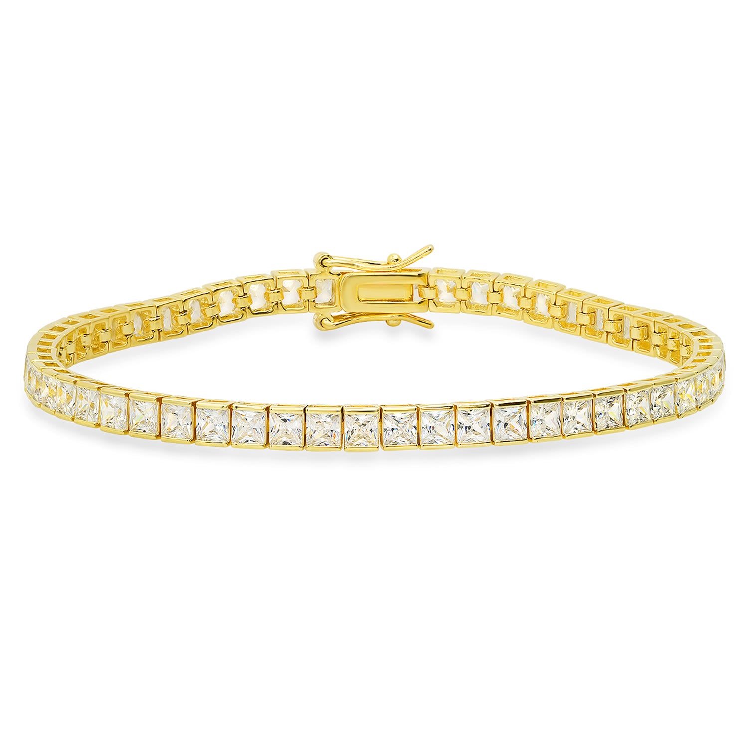 Gold Princess Cut Diamond Cz Tennis Bracelet