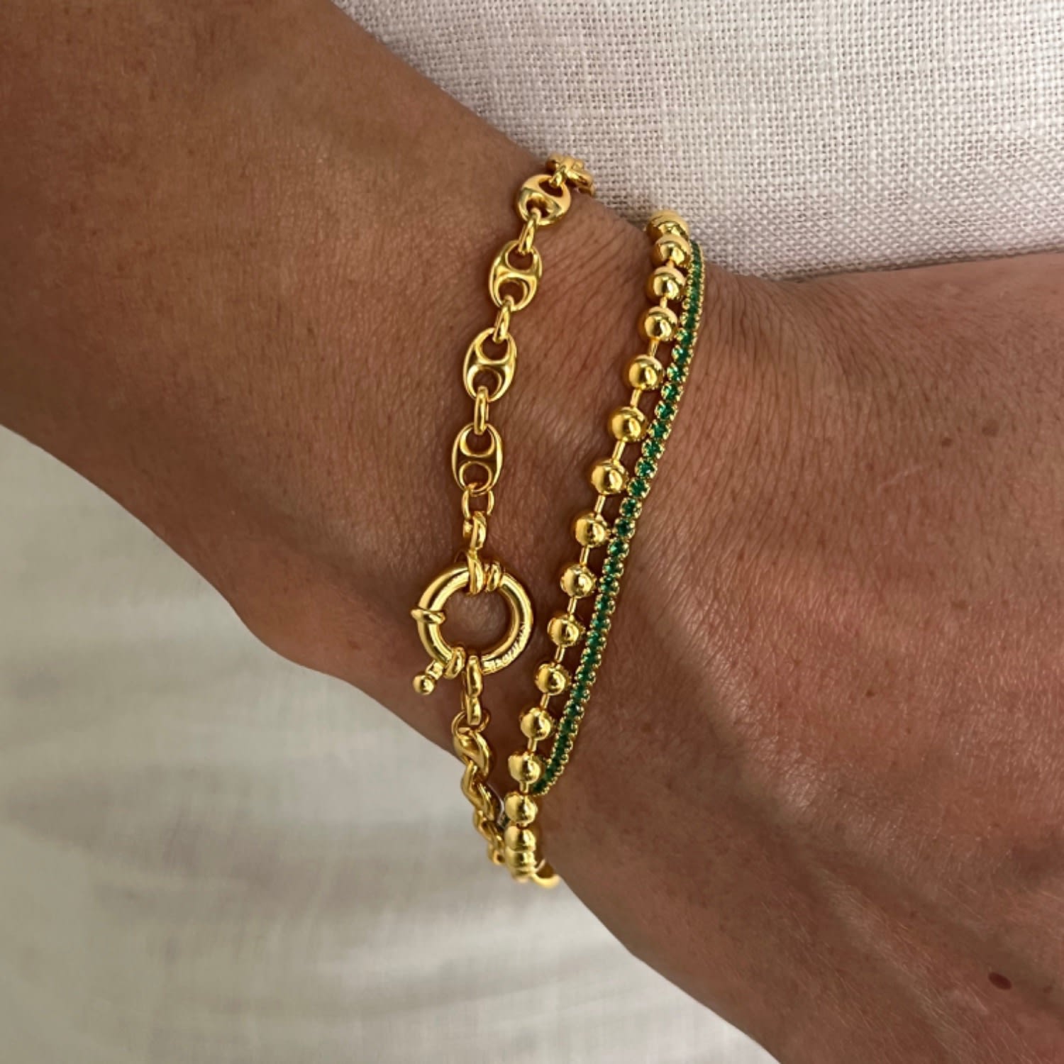 Dainty Emerald Green Gold Tennis Bracelet