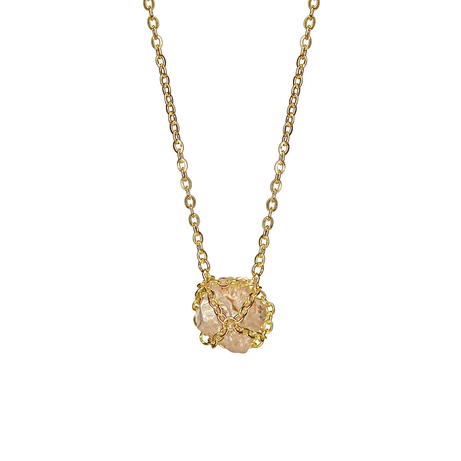 Gold Quartz Caged Necklace