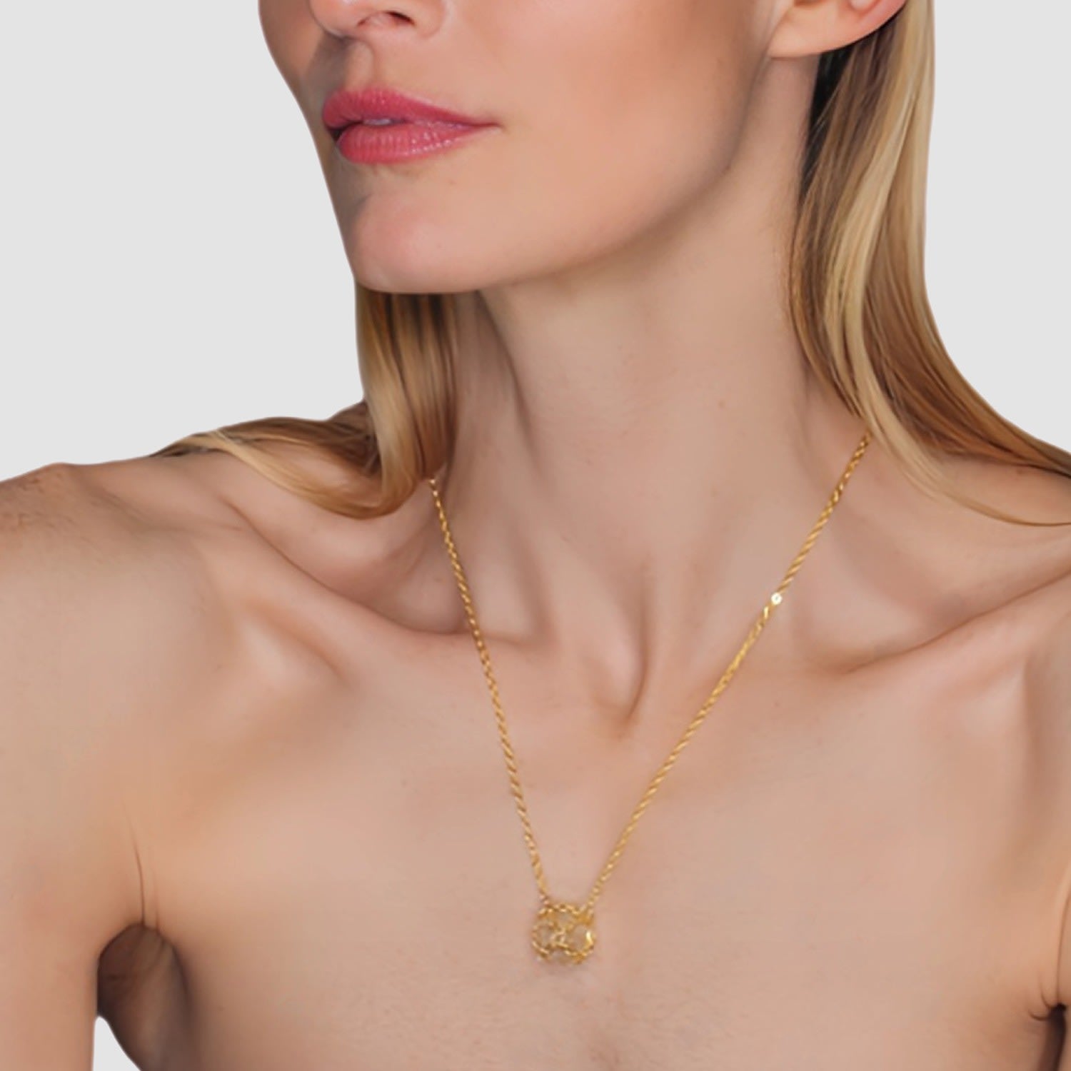 Gold Quartz Caged Necklace
