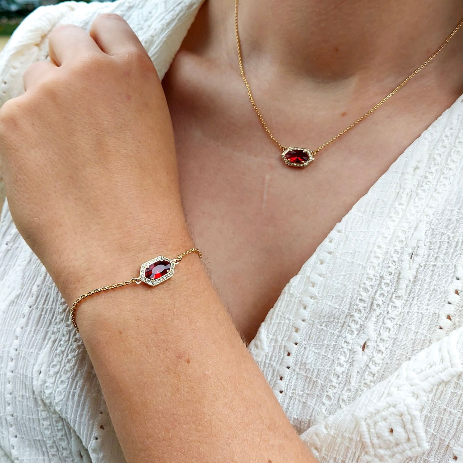 Gold & Red Crystal Bracelet, Series Jelly Beans