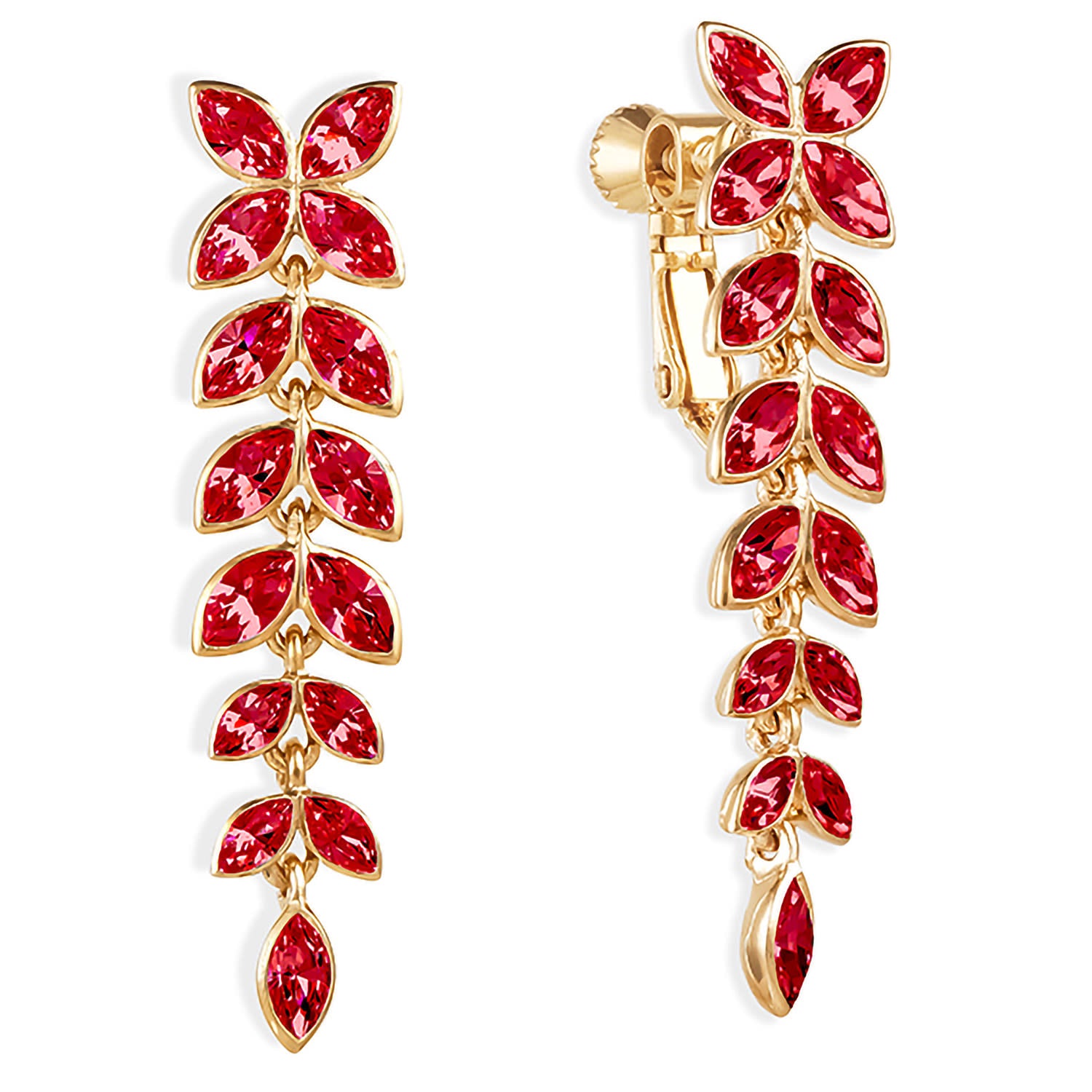 Ruby Red Crystal Drop Clip On Earrings, Series Cocktail