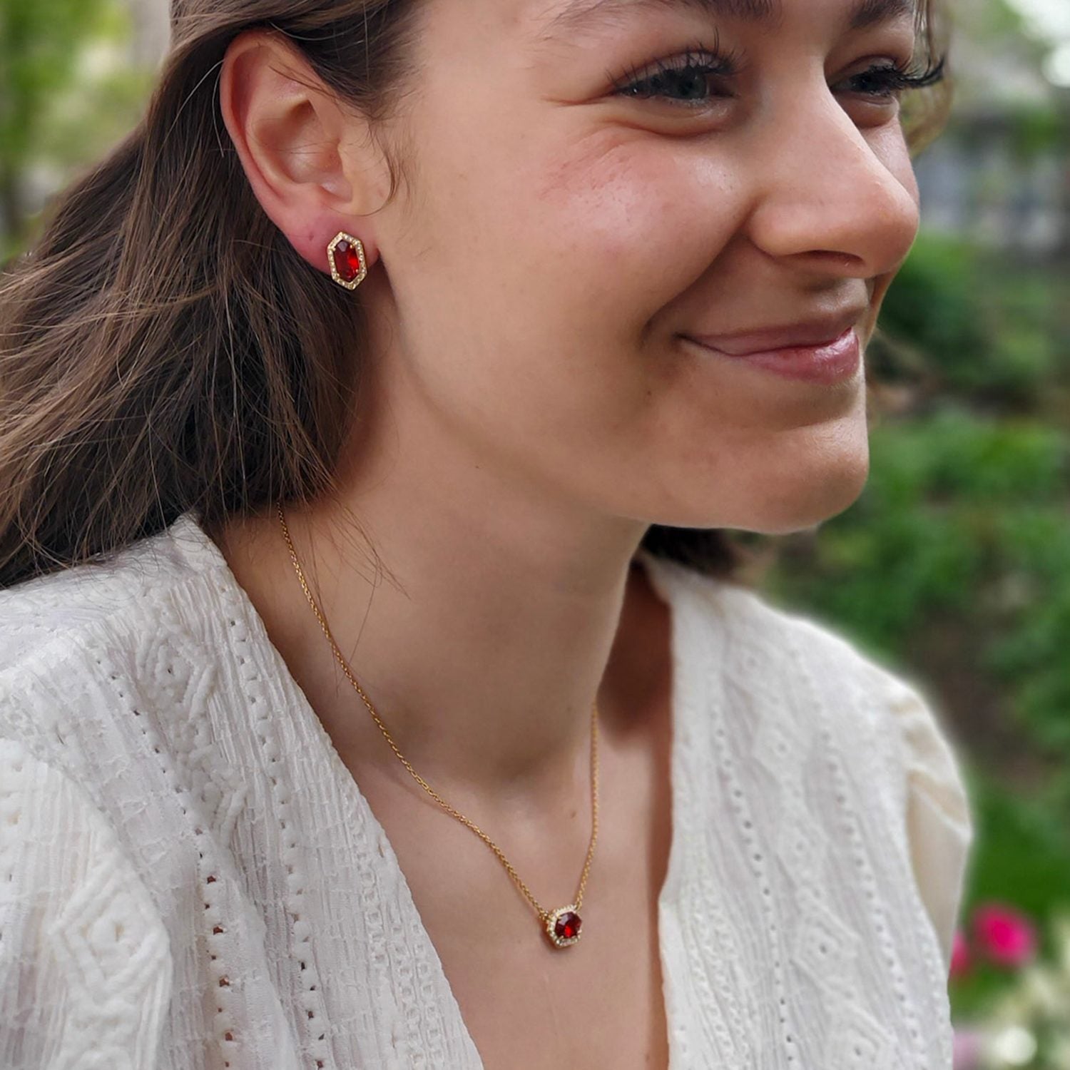 Gold & Red Crystal Earrings, Series Jelly Beans