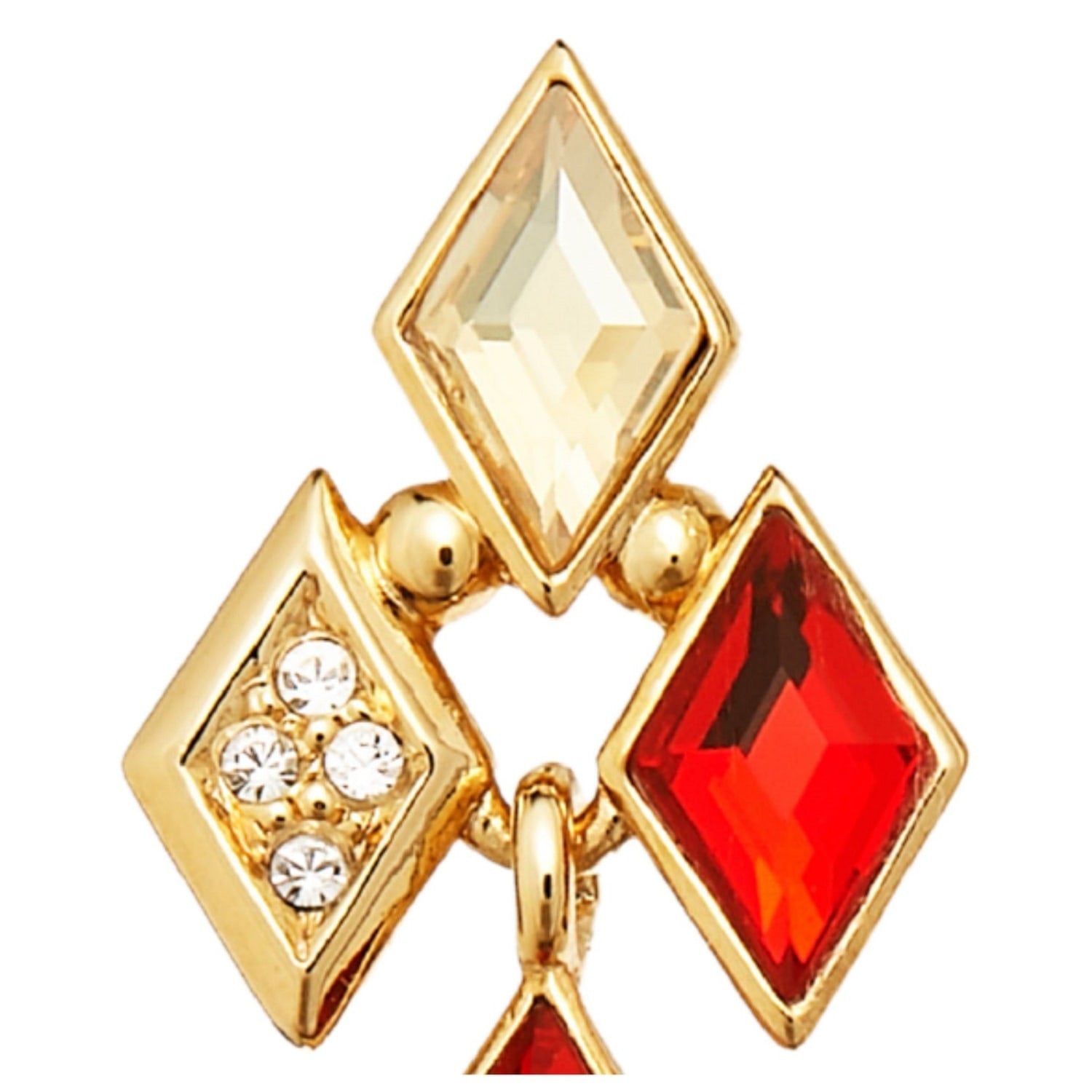 Light Siam Red, Clear & Golden Shadow Crystal Statement Drop Earrings, Series Glitter