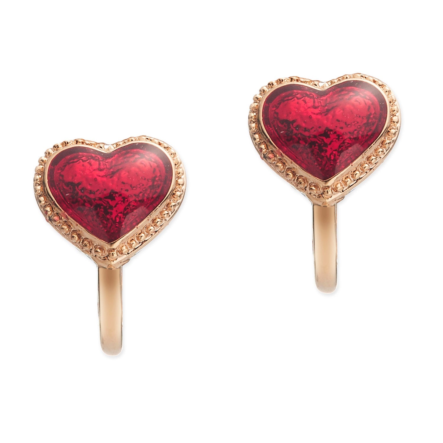 Gold & Red Enamel Heart Clip On Earrings, Series Pop Heart