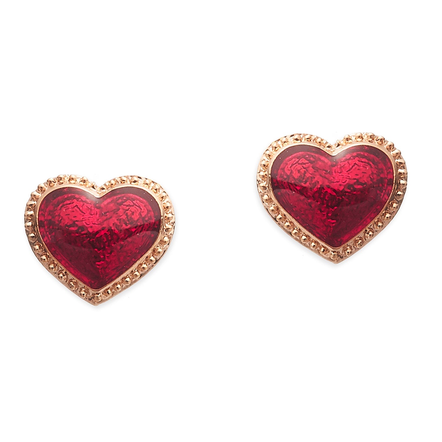 Gold & Red Enamel Heart Earrings, Series Pop Heart