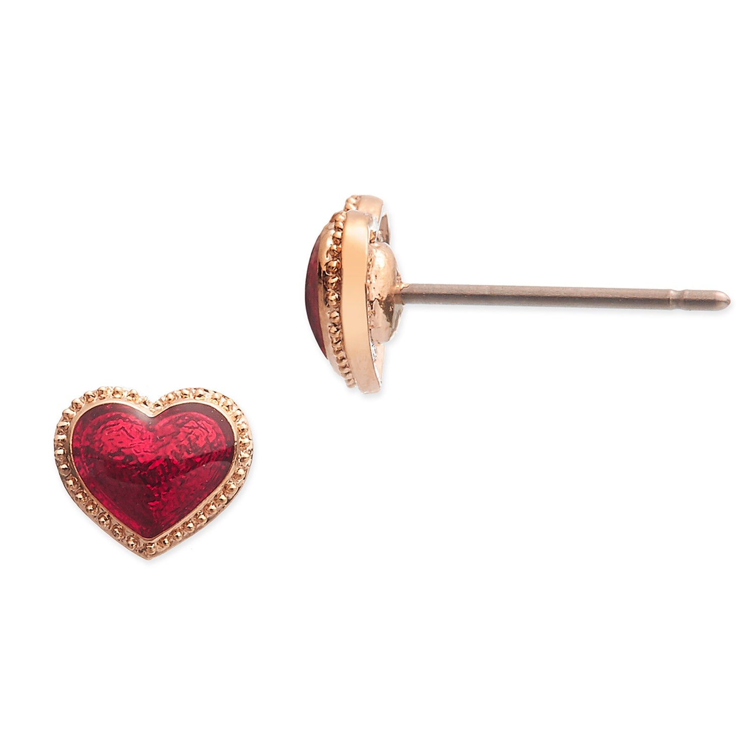 Gold & Red Enamel Heart Earrings, Series Pop Heart