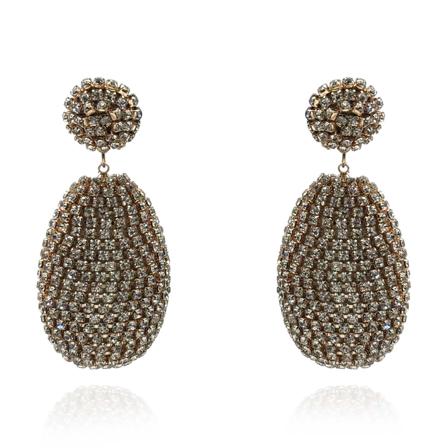 Gold Rhinestone -Covered Teardrop Resin Earrings
