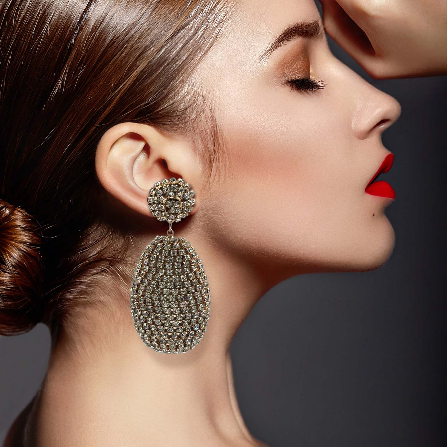 Gold Rhinestone -Covered Teardrop Resin Earrings