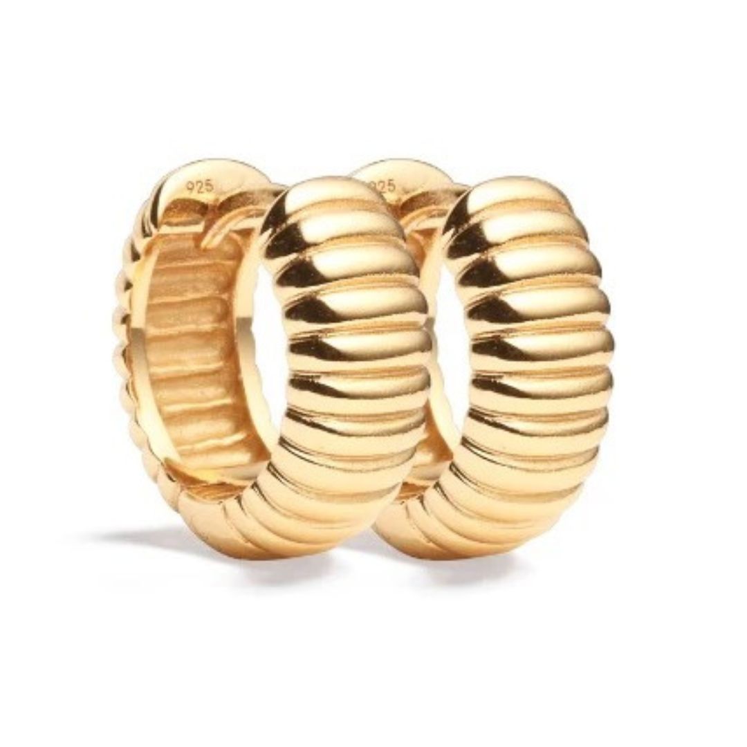 Gold Ribbed Hoop Earrings