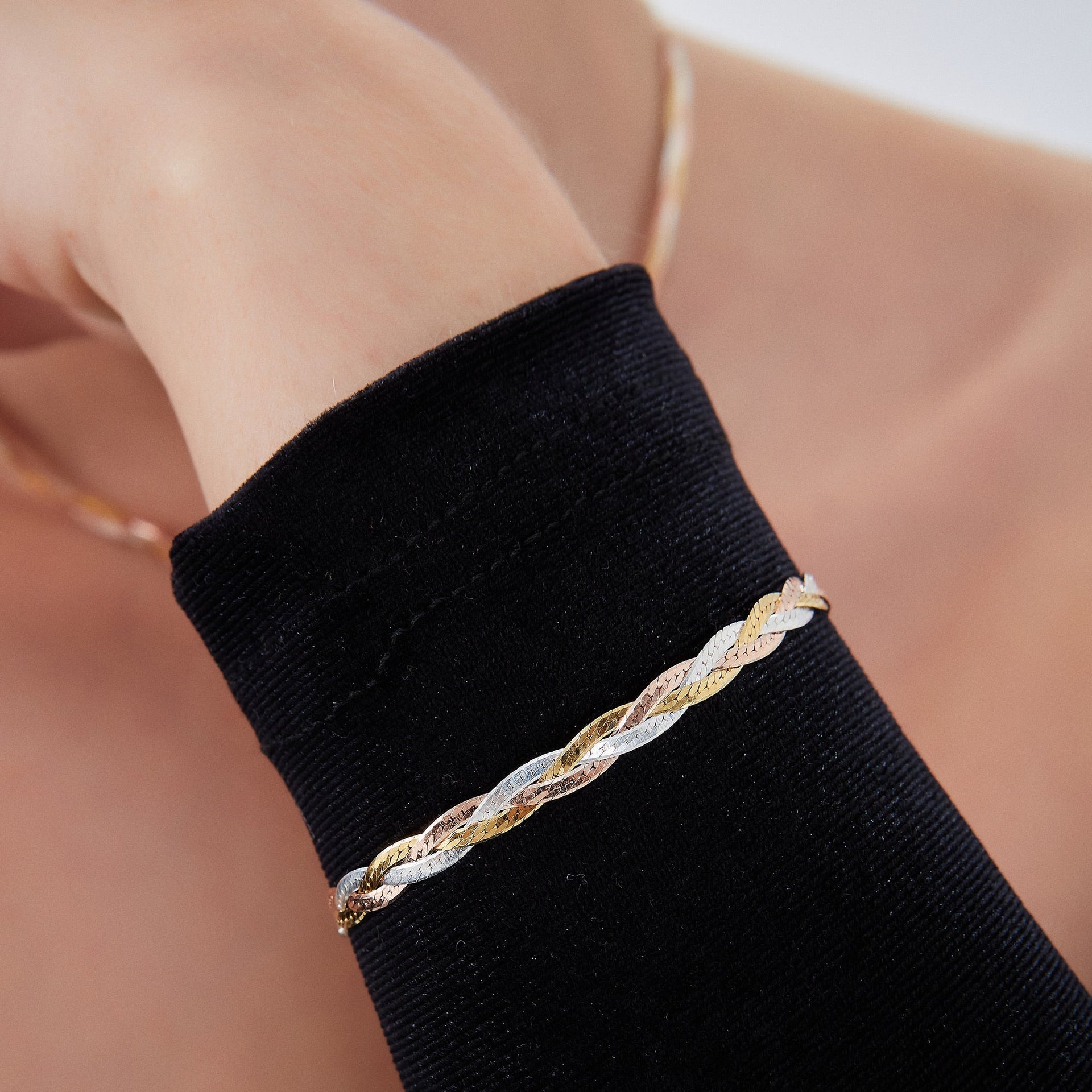 Gold Rose Gold & Silver Spiral Sterling Silver Flat Bracelet