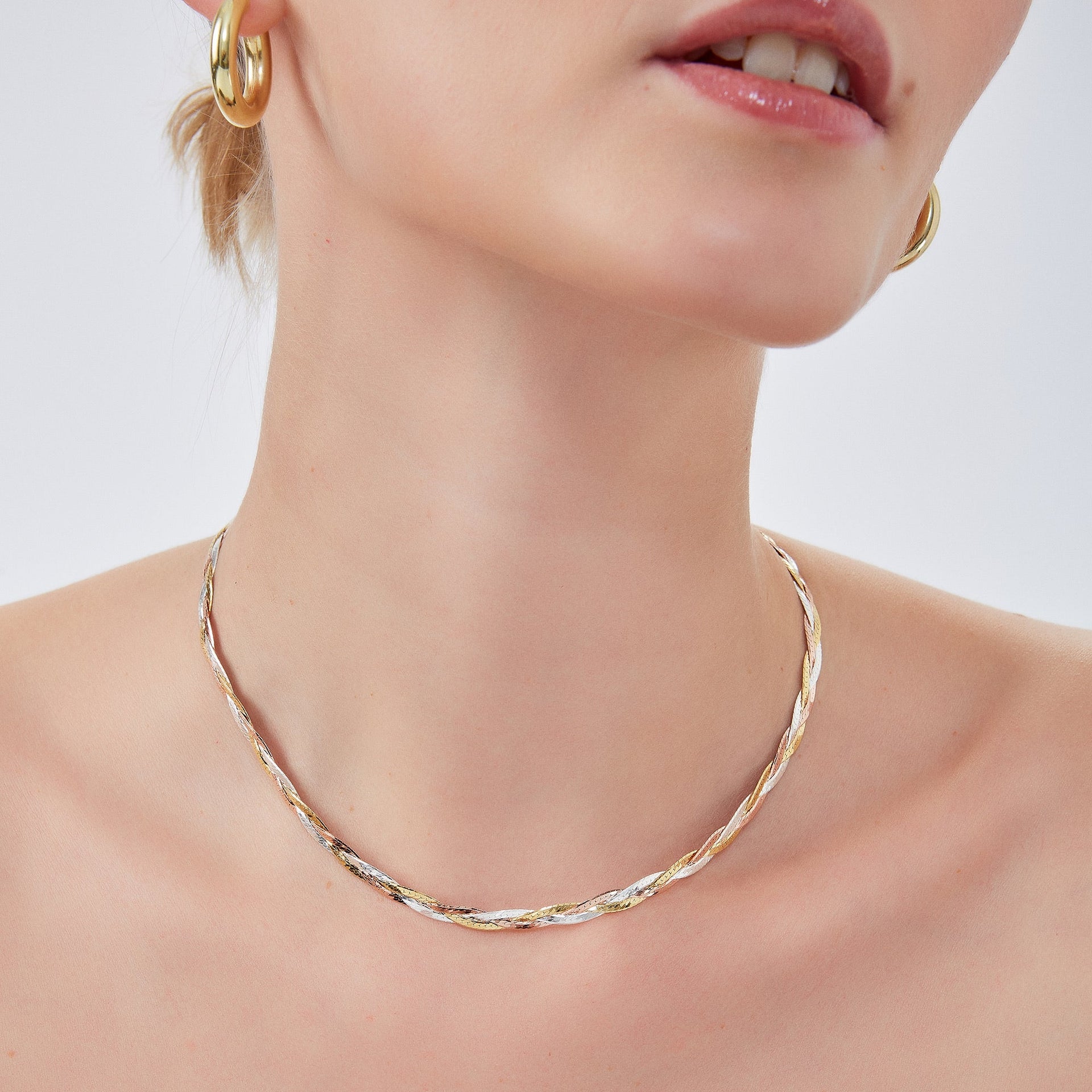 Gold Rose Gold Silver Spiral Sterling Silver Flat Necklace