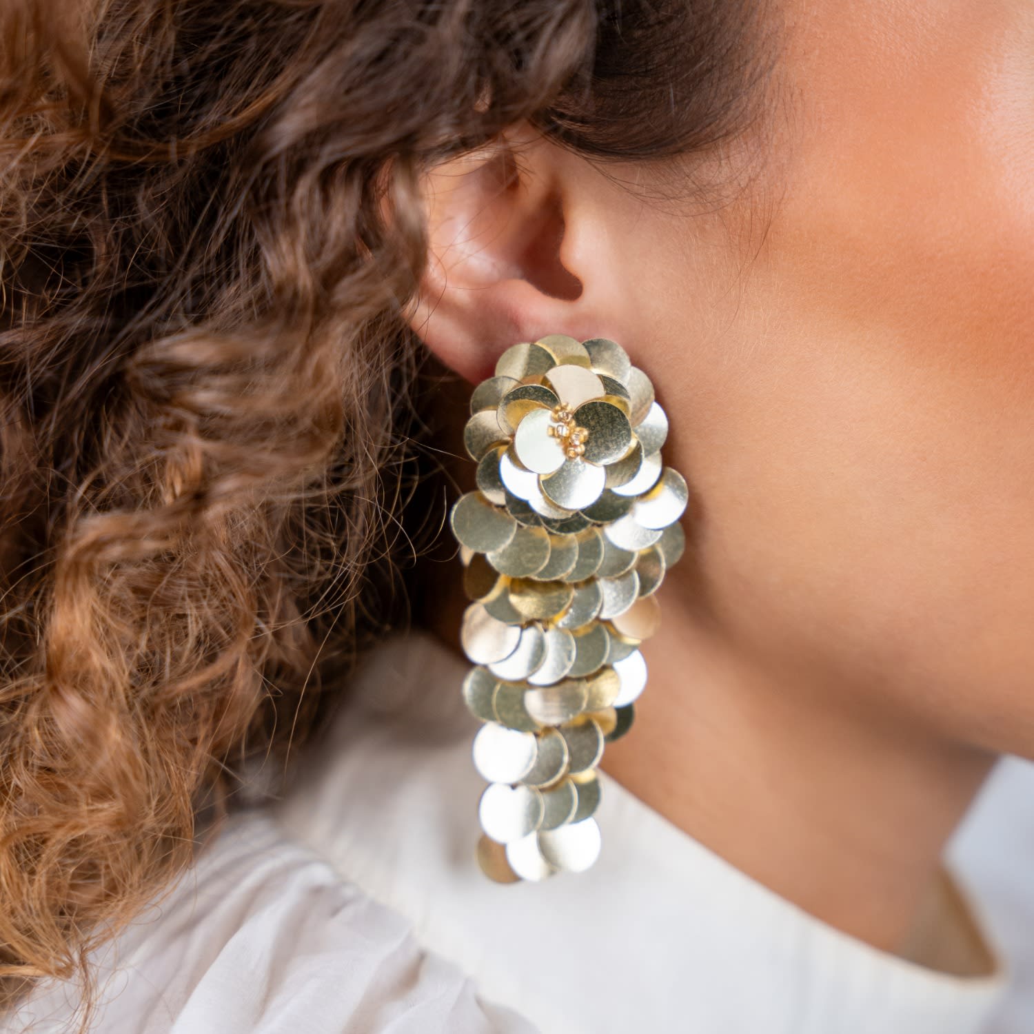 Gold Sequin Earrings Waterfall L