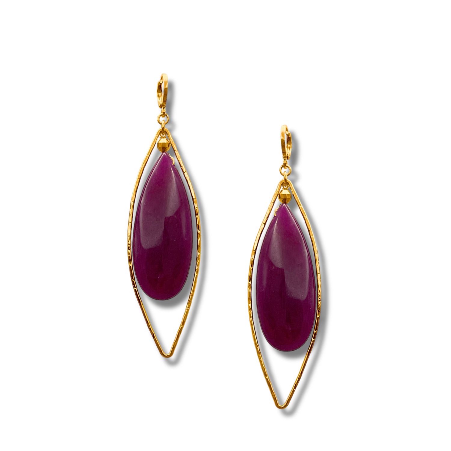 Gold Seraphine Plum Drop Lever Back Earrings
