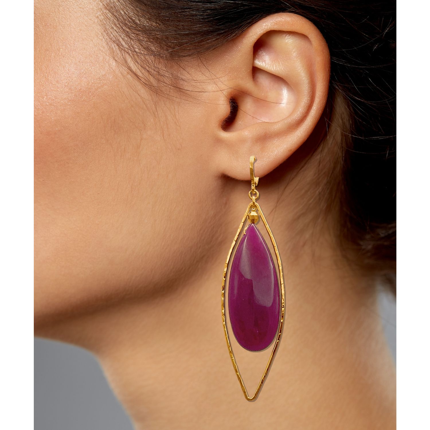Gold Seraphine Plum Drop Lever Back Earrings