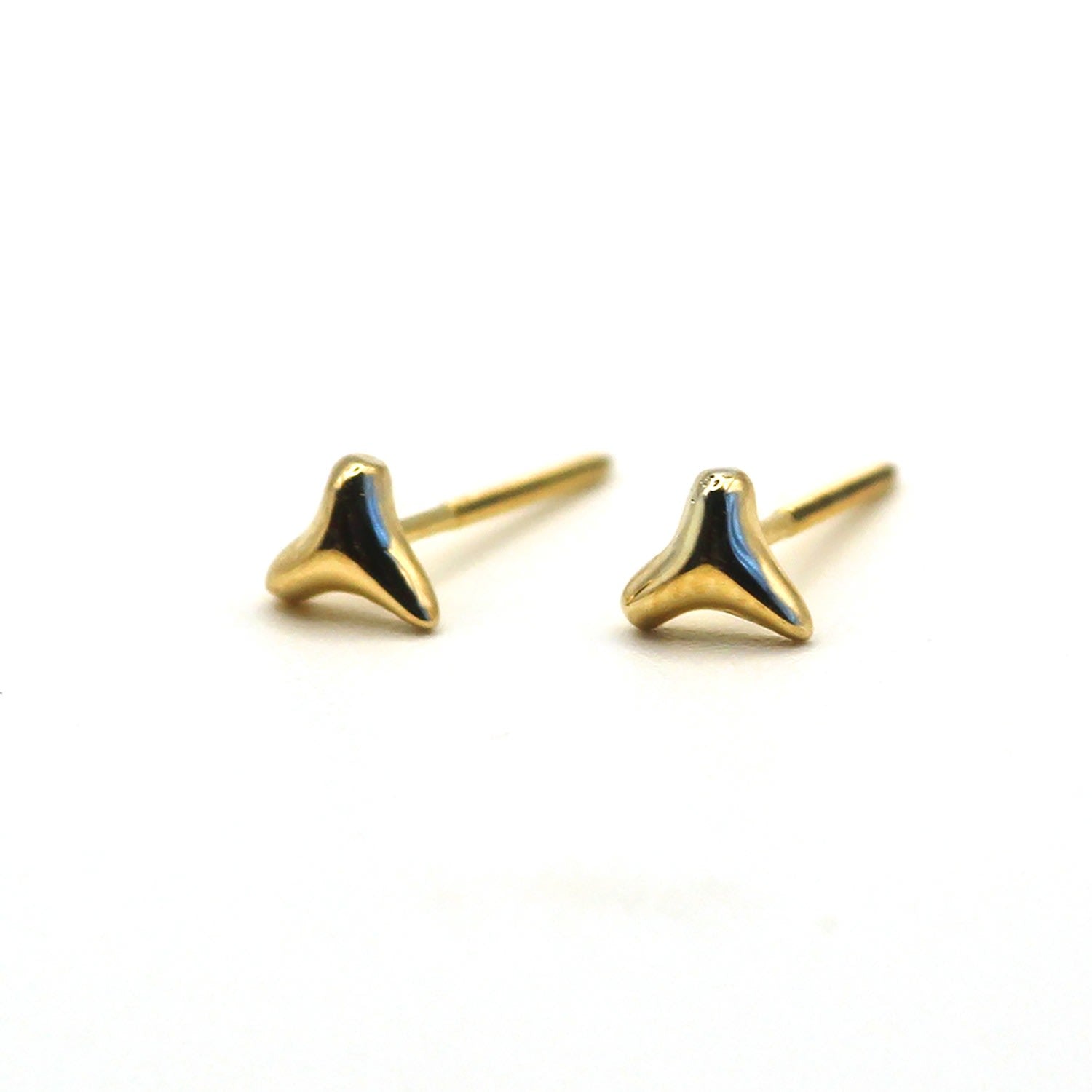 Shark Tooth Stud Yellow Gold Earrings