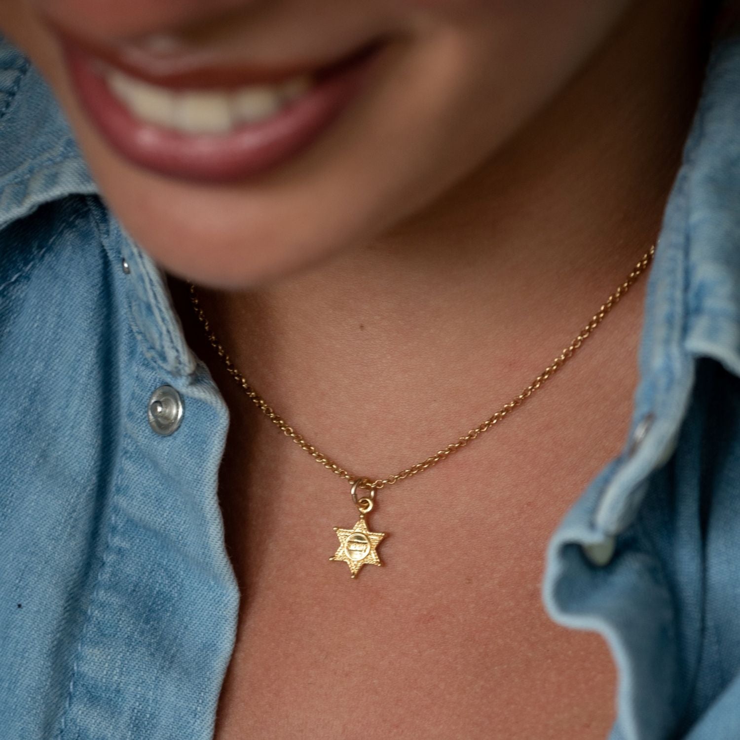 Gold Sheriff Badge Charm Necklace