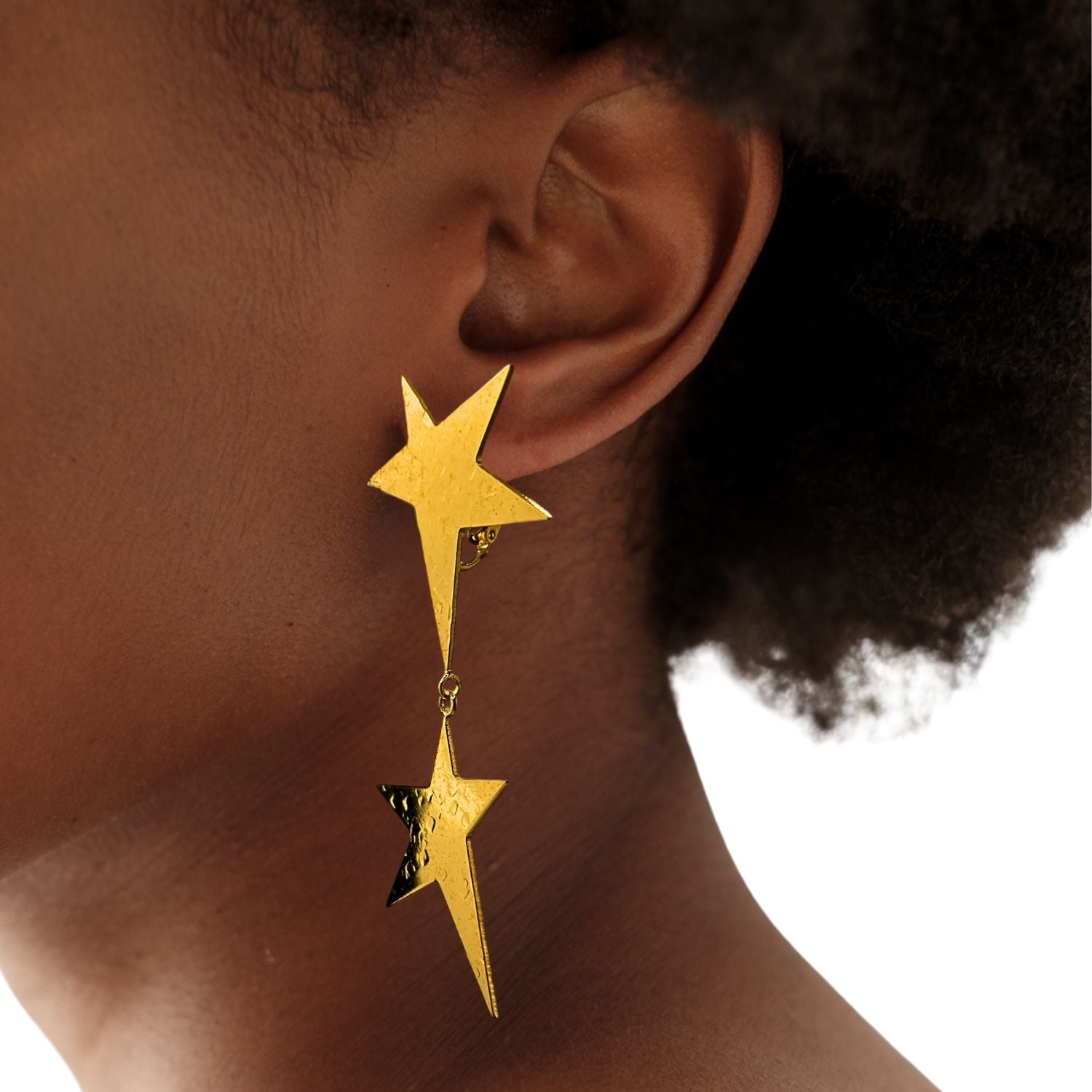 Gold Shooting Star Dangle Clip On Earrings