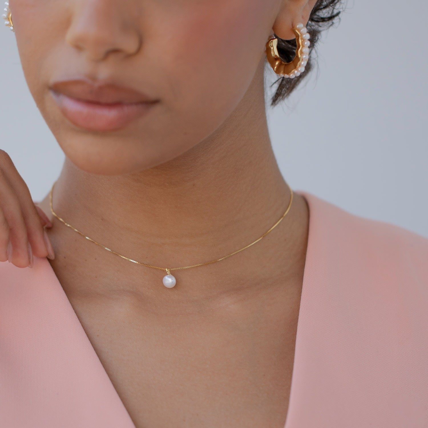 Gold Single Pearl Chain Necklace - Fae