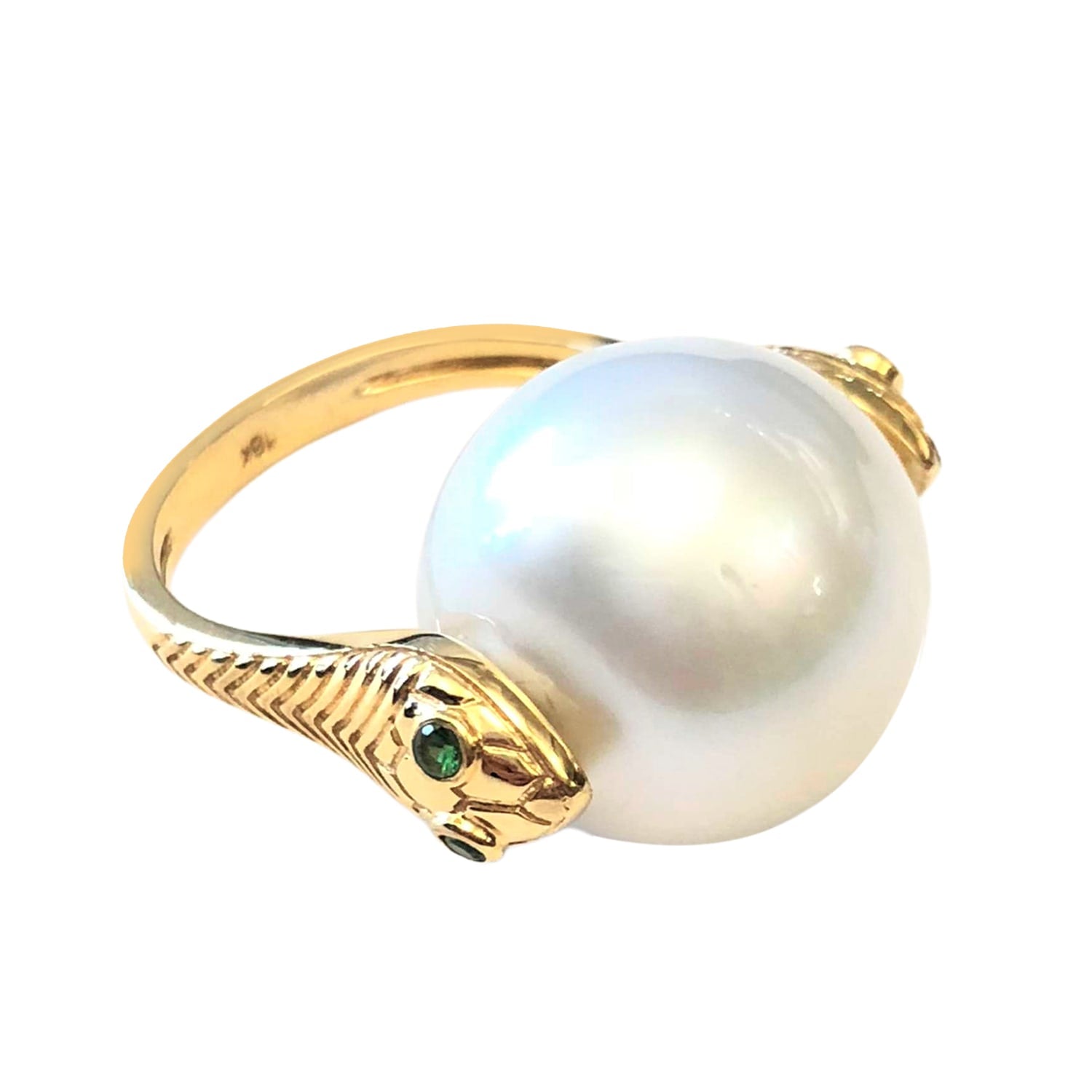 Gold Snake Cocktail Ring With South Sea Pearl & Tsavorite Gemstones