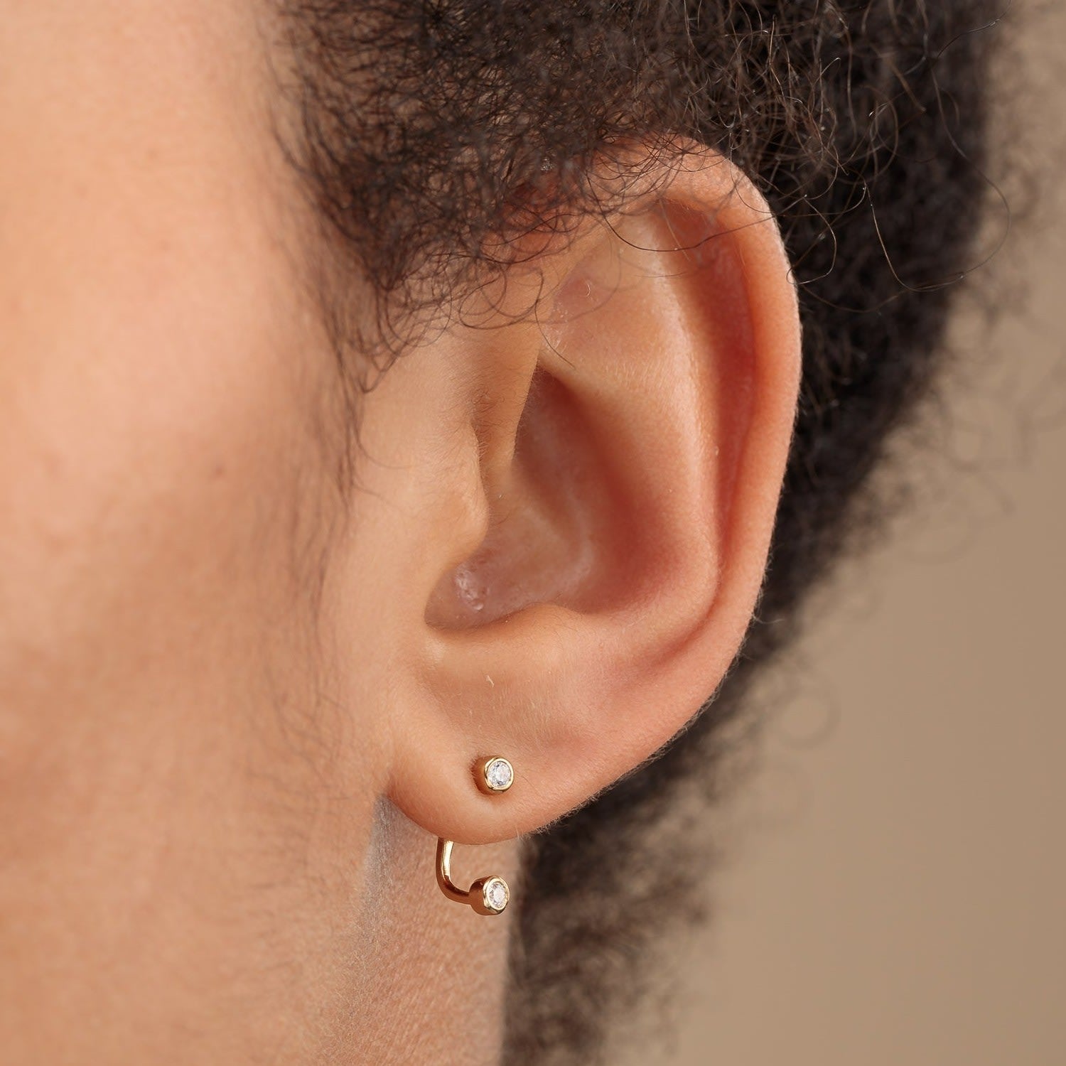 Gold Sparkle Dot Ear Jacket Stud Earrings