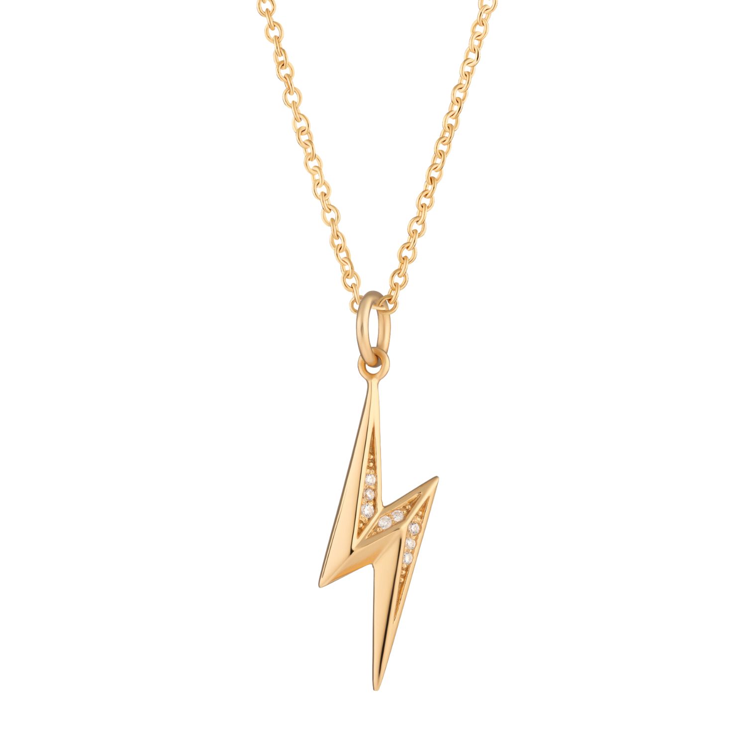 Gold Sparkling Lightning Bolt Necklace With Slider Clasp