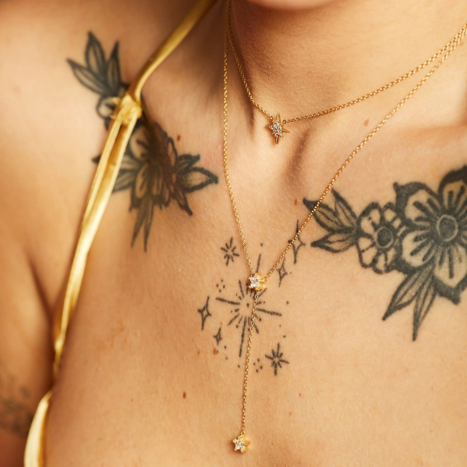 Gold Sparkling Star Drop Necklace