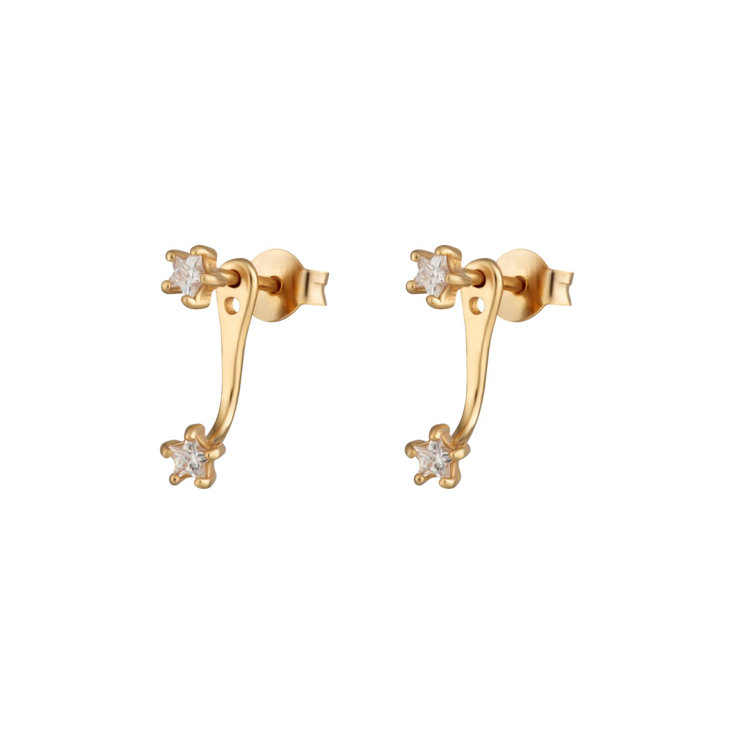 Gold Sparkling Star Ear Jacket Stud Earrings