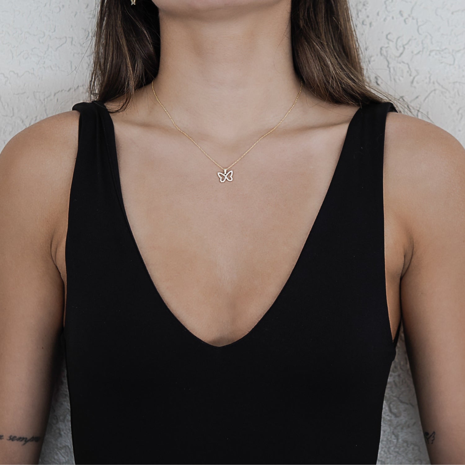 Gold Sparkly Butterfly Necklace - Gold