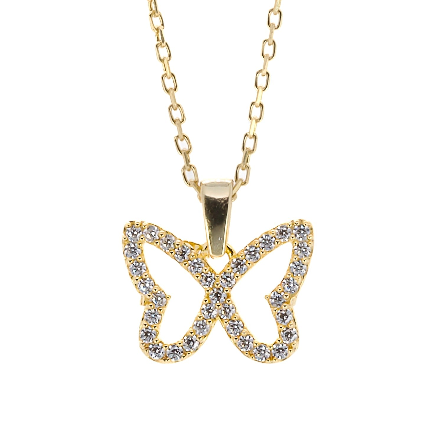 Gold Sparkly Butterfly Necklace - Gold