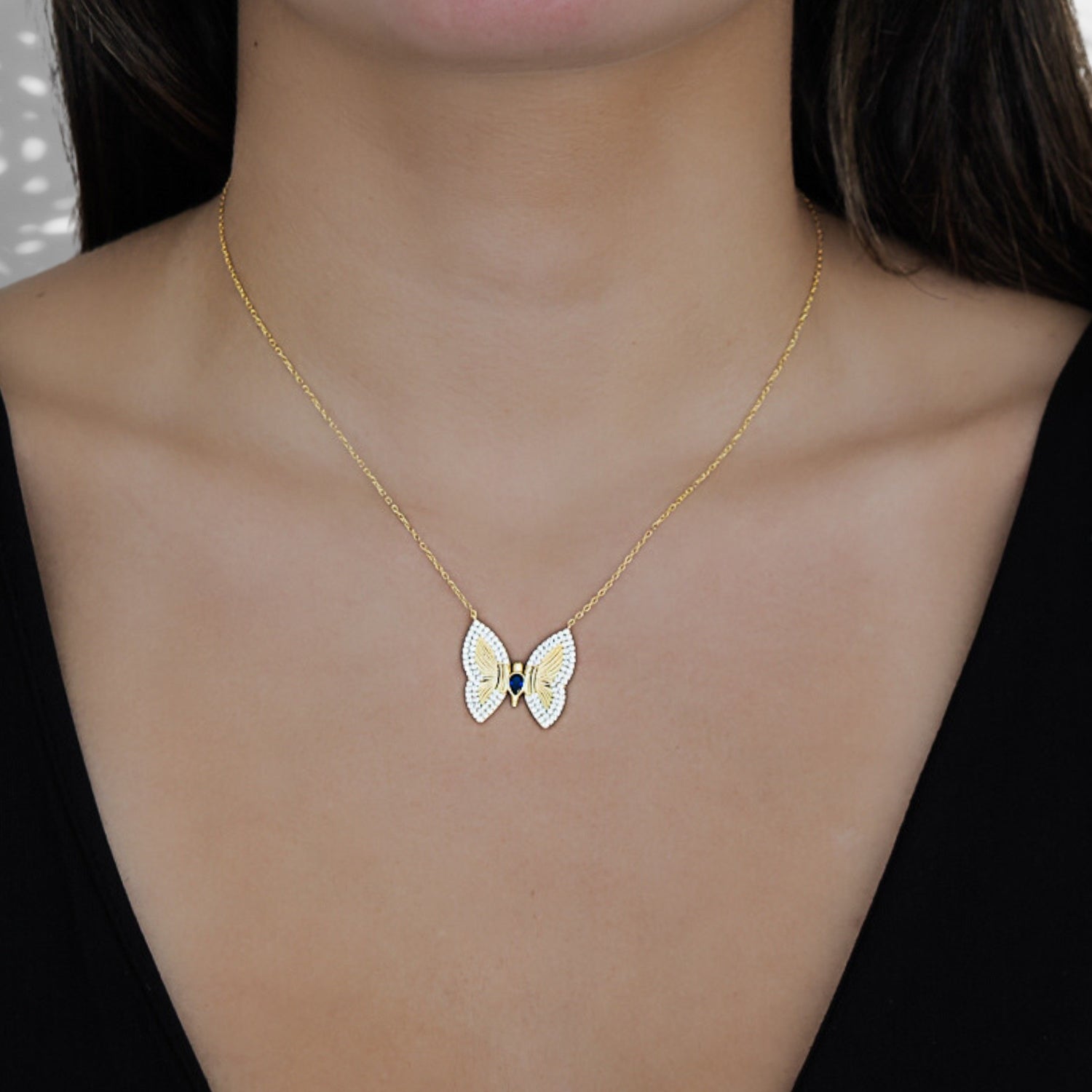 Hope Butterfly Gold & Diamond Necklace - Blue