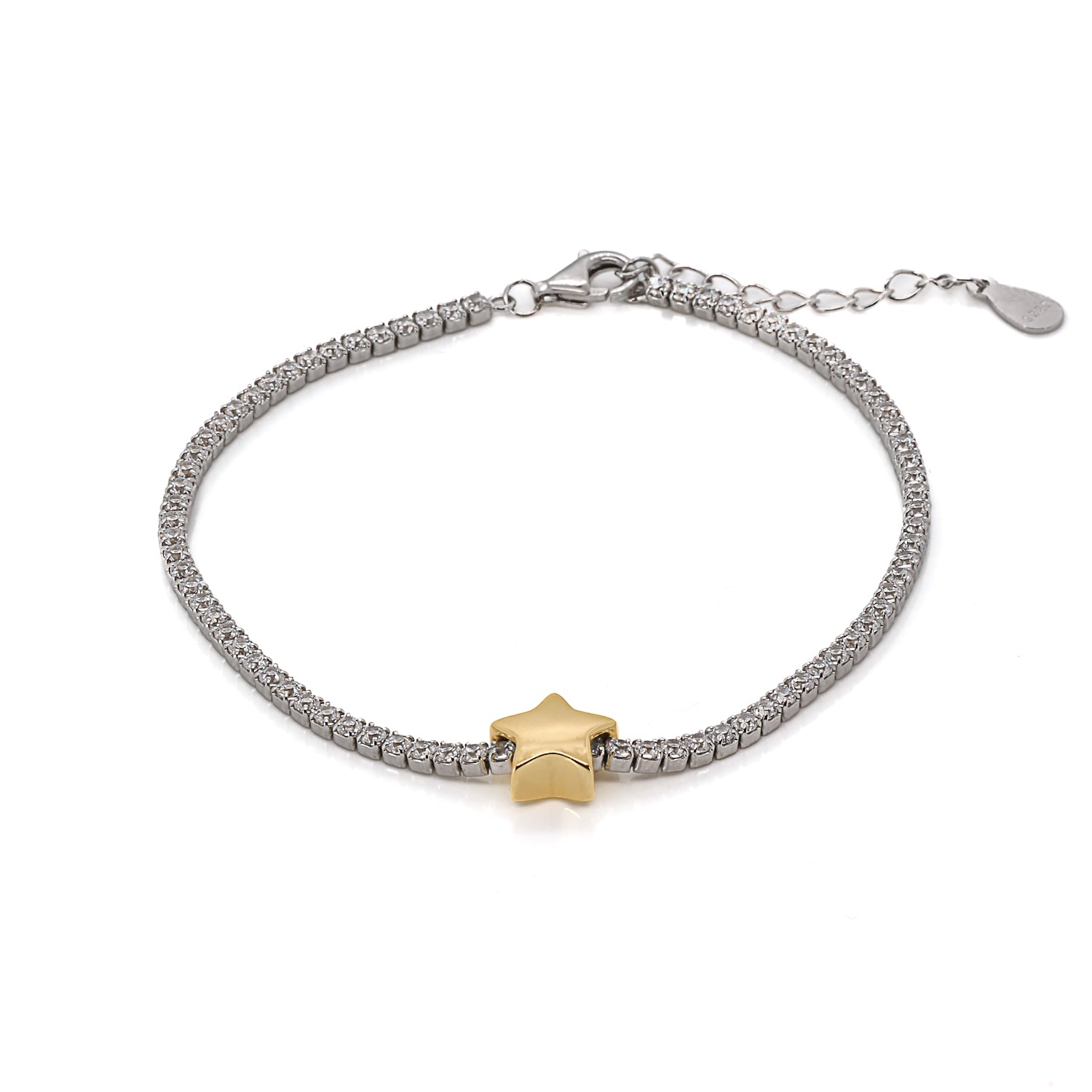 Gold Star Diamond Tennis Bracelet - Silver