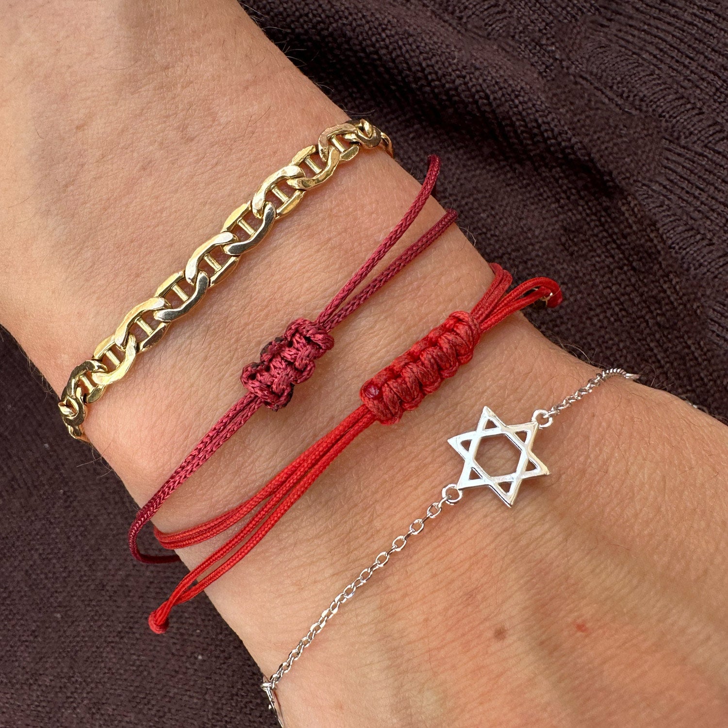 Star Of David Charm Hamsa Chai Bracelet Sterling Silver Jewish Protection