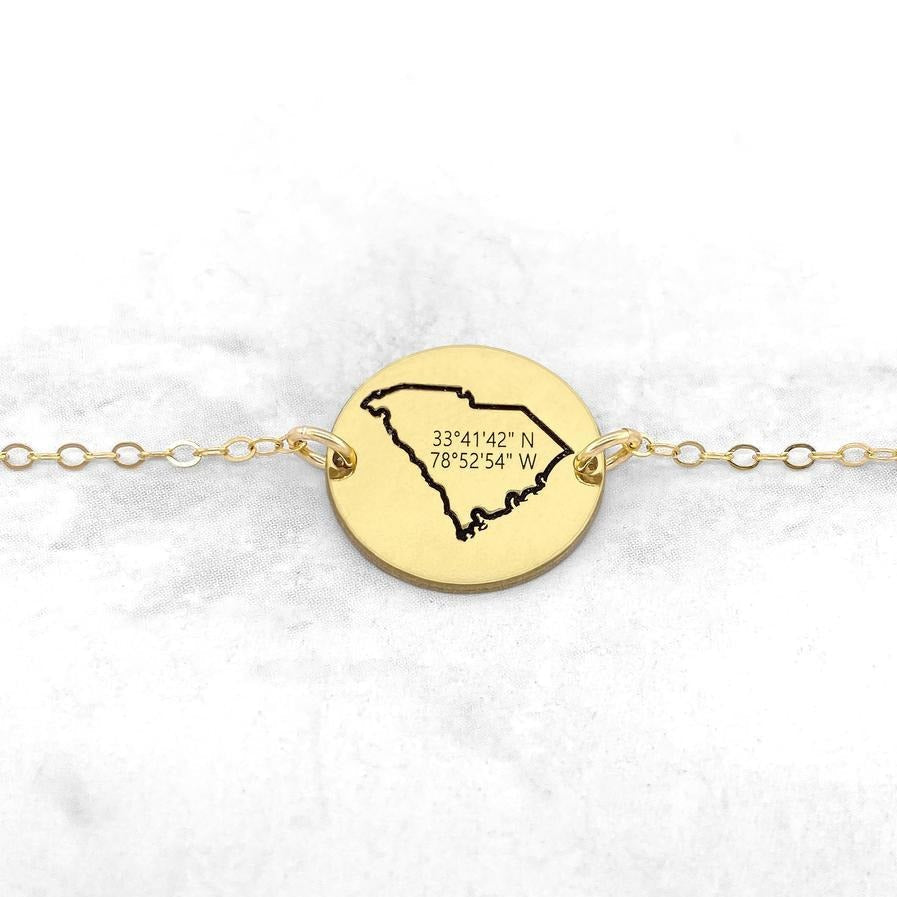 State Disc Coordinates Bracelet