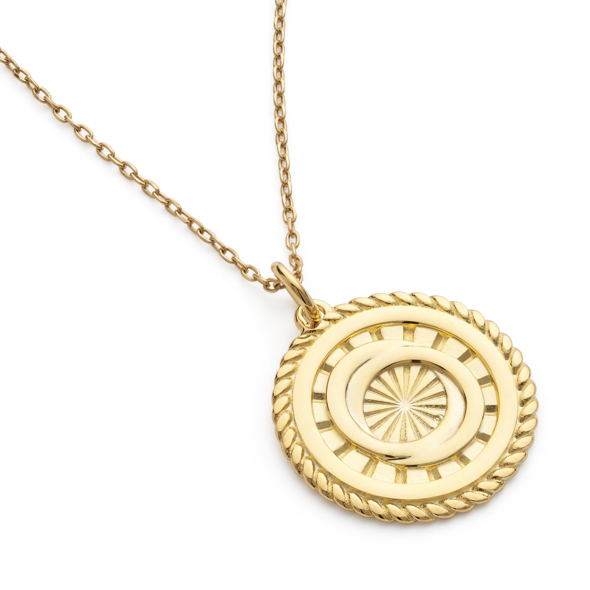 Gold Sunburst Interlocking Circles Medallion Necklace