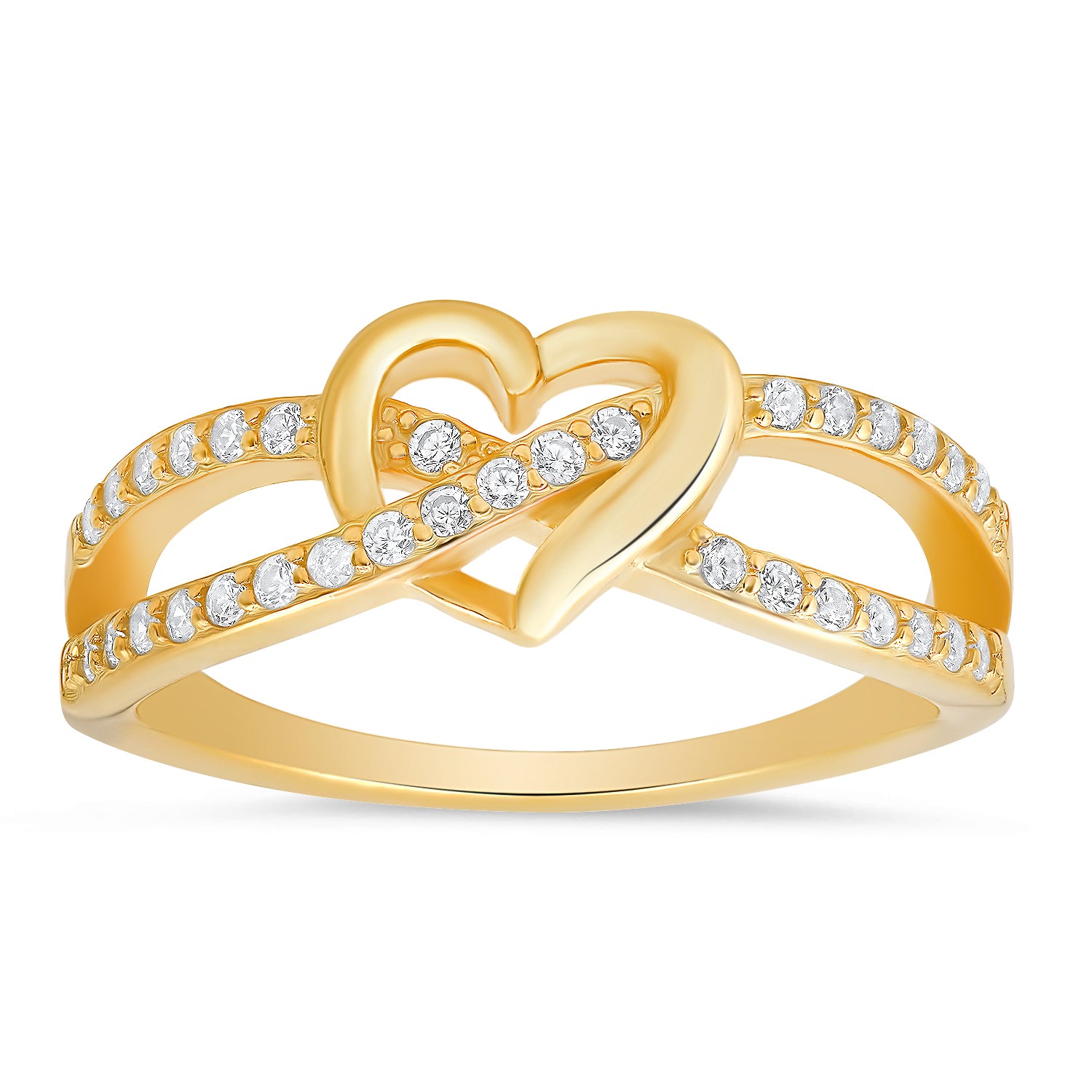 Gold Swirl Heart Cz Ring