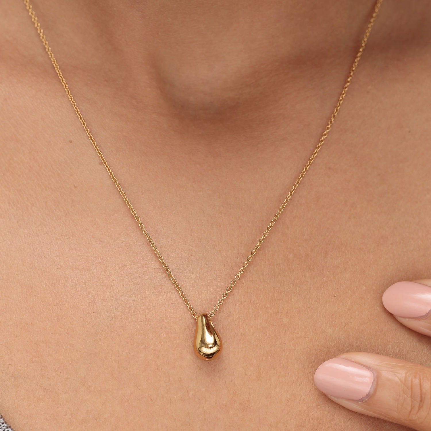 Gold Teardrop Necklace With Slider Clasp