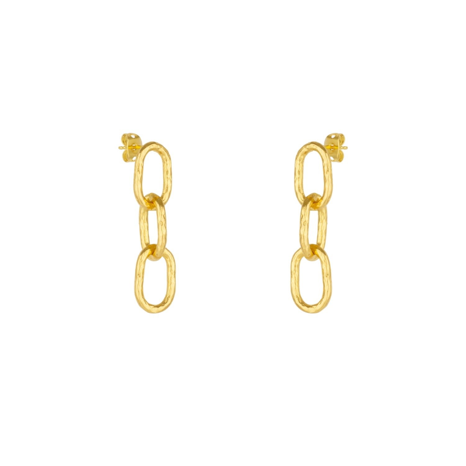 Gold Textured Chain Link Drop Earring