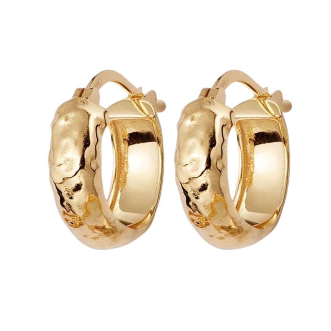 Gold Textured Hammered Hoop Earrings