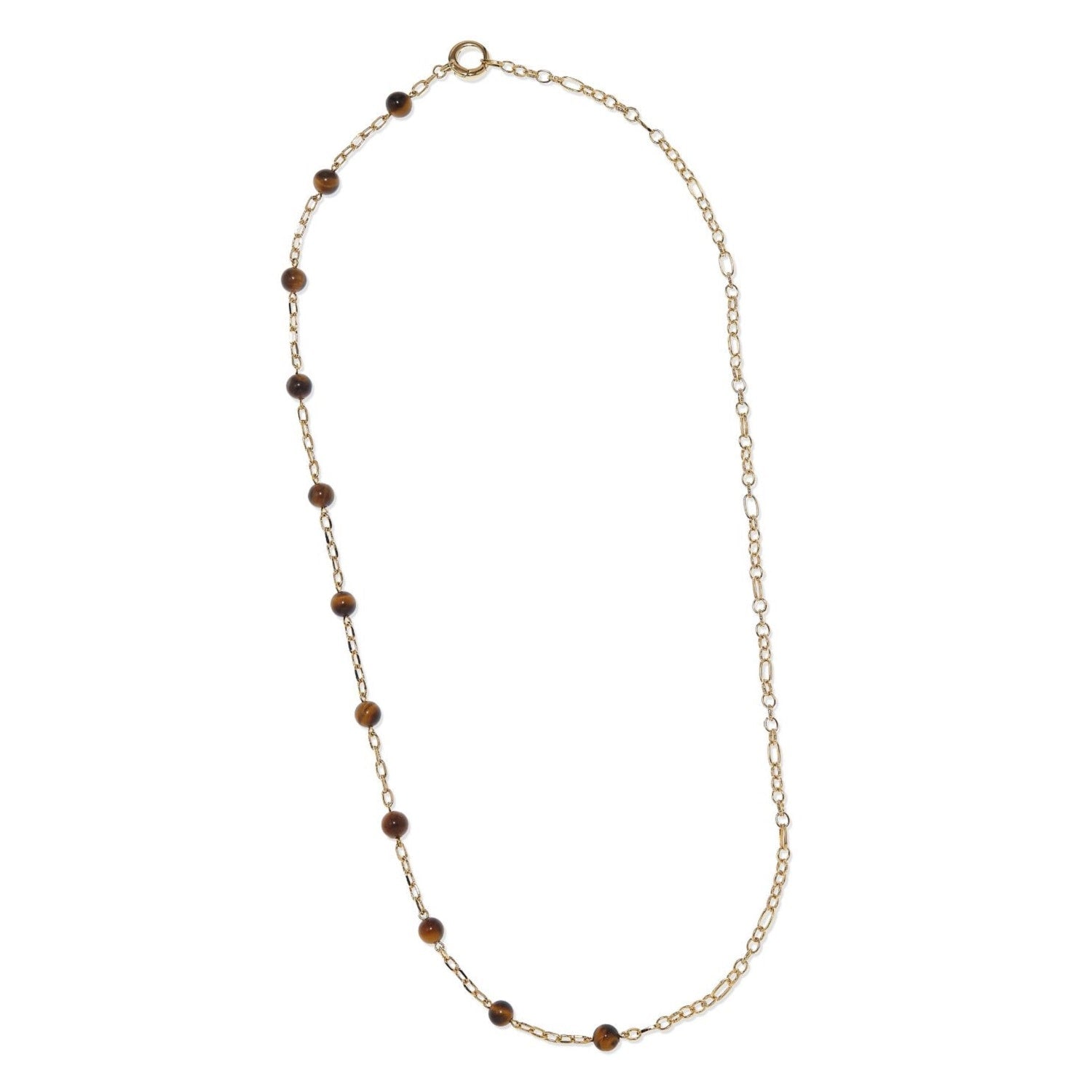 Gold & Tiger Eye Gemstone Long Necklace, Series Gem Mix