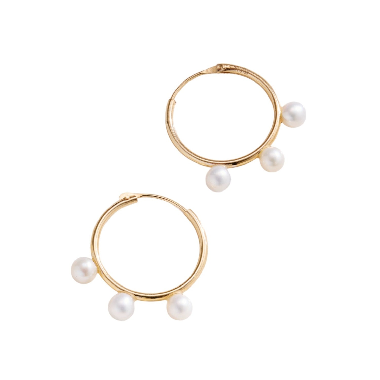 Gold Triple Pearl Hoop Earrings
