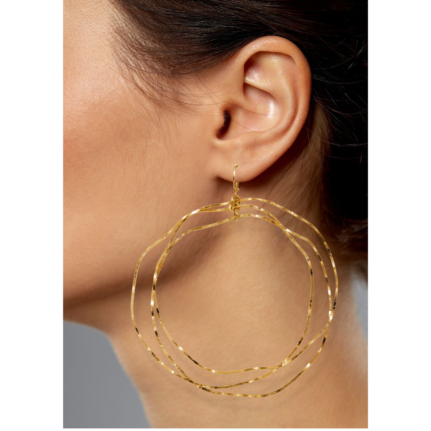 Gold Triple Wavy Halo Hoop Earrings