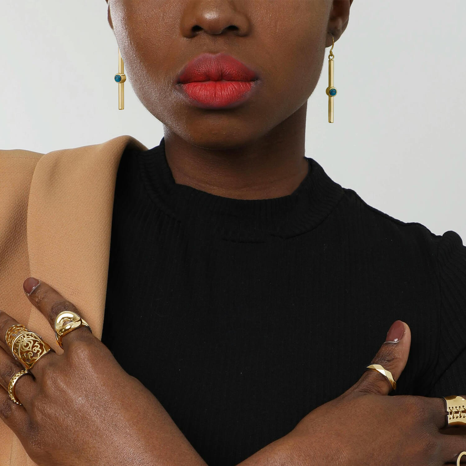 Gold & Turquoise Bar Earrings