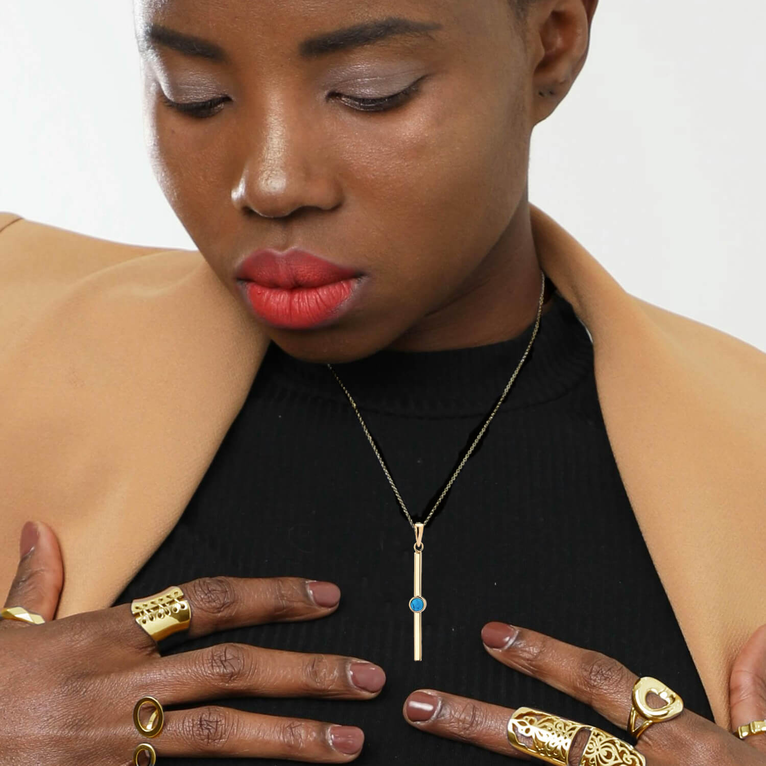 Gold & Turquoise Bar Pendant Necklace