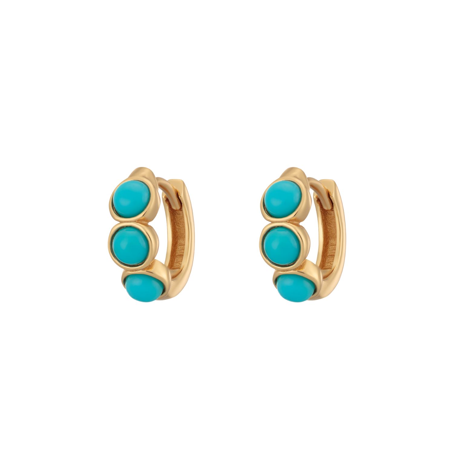 Gold Turquoise Cabochon Huggie Earrings