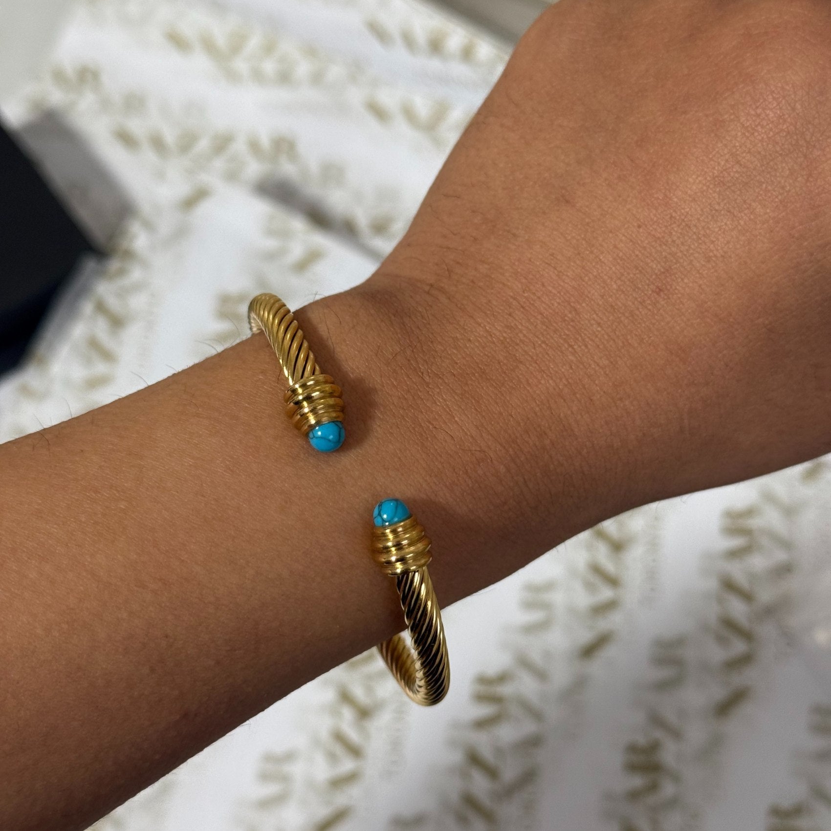 Gold Turquoise Twist Bangle