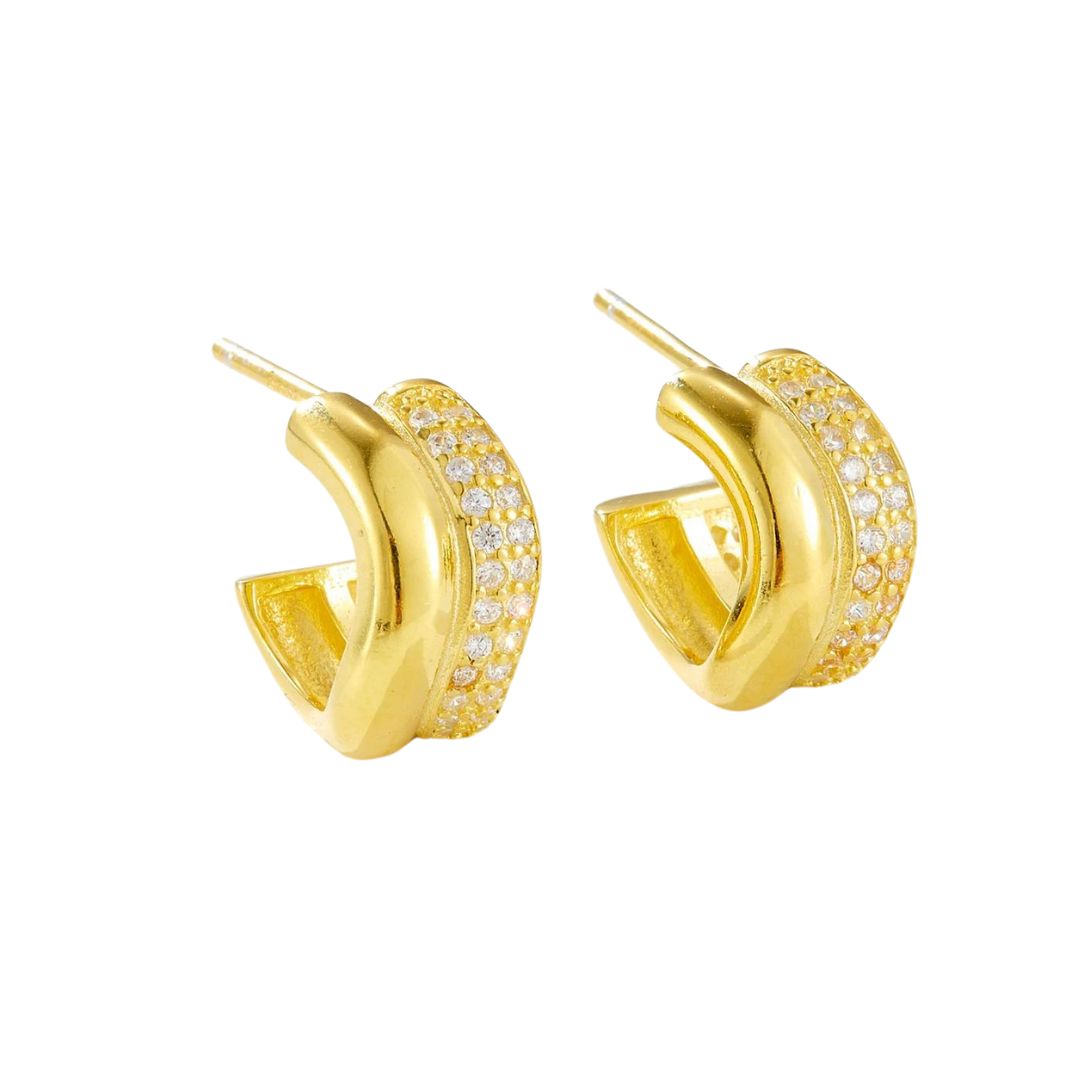 Gold Twin Wave Pave Hoop Earrings